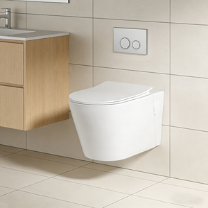 <span class=keywords><strong>Inodoro</strong></span> Compacto de Pared, Cerámica Blanca sin Borde, Doble Descarga, Tanque Empotrado, Sifónico, Ahorro de Espacio, para Baños Pequeños y Apartamentos - Product Image 4