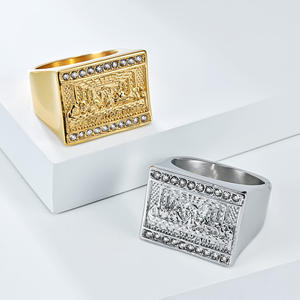 Bague Homme en Acier Titane Hip Hop Occidental, Motif Dernière Cène, Sertissage Pavé, Cadeau - Product Image 1