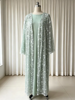 Ensemble 2 pièces SJ pour femmes musulmanes, Abaya brodée à la main avec perles, Robe ouverte luxueuse à double couche avec sequins floraux, Kimono, Robe intérieure