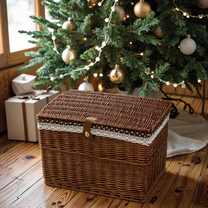 Cesta de Almacenamiento Rectangular de Mimbre Tejido, Moderna, Ecológica y Multiusos para Decoración Navideña - Product Image 1