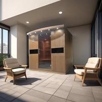 Sauna de Infrarrojos Moderna para Apartamento Montana, Bajo EMF, Cabina de Sauna de Madera de Cedro Rojo Sólido, Enchufe Estándar de EE. UU., 240V, para 2 Personas