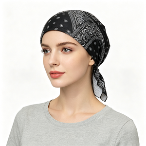 Großhandel Damen Dehnbare Bedruckte Turban Chemo-Mütze Vorgebundene Kopfbedeckung Kopftuch für Haarausfall - Product Image 2