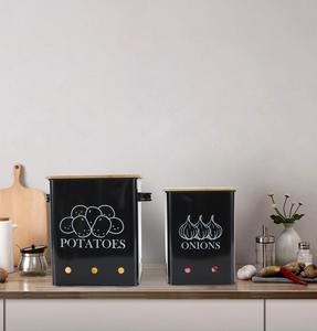 Wholesale Kitchen Black Vegetable <b>Storage</b> Tins Set with Wooden Lid for Potatoes Onion Garlic - Product Image 5