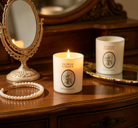 Bougie parfumée vintage style jardin français, pot en verre crème, design moderne, cire de soja, pilier biodégradable, non toxique, pour mariage