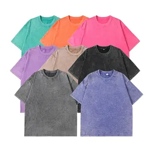 Axit Rửa 100% Cotton Quá Khổ Nhà Sản Xuất Áo Sơ Mi Heavyweight Chất Lượng Cao T-Shirt Drop Shoulder Rửa Đồng Bằng Màn Hình In T-Shirt