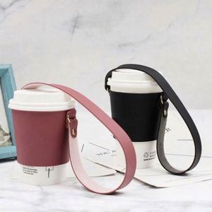 Reusable High Quality Modern Three-Layer Folding Cylinder PU Leather USA Mairun Cup Holder Strap Handle Tie Portable <b>Drink</b> - Product Image 4