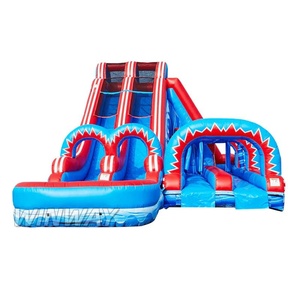 Squalo gigante e durevole a tema acquatico gonfiabile parco a doppia corsia avventura per bambini divertimento acquatico - Product Image 1