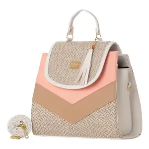 Bolso Tote de Yute para Mujer Fana Haven Pion, Tamaño Mediano, Diseño Color Block, Bolso de Playa con Cierre de Broche y Asa Larga - Product Image 4