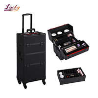 Design de mode Portable 4 en 1 Roulant Maquillage Train Cas Chariot En Aluminium Cadre Verrouillable Beauté Cosmétique Cas