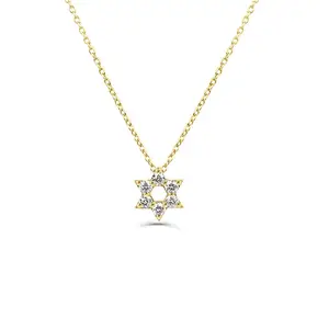 犹太宗教饰品月 18k 镀金 925 纯银六角星水晶吊坠项链