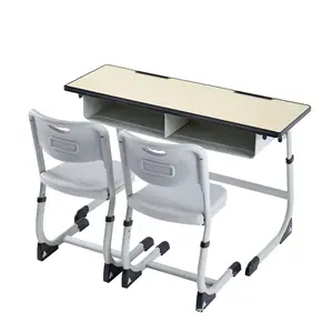 Comnenir muebles de aula ajustables escritorio y silla escolar 2 estudiantes universitarios escritorio escolar doble escritorio escolar de madera de acero