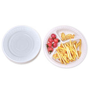 Assiettes de présentation blanches en plastique jetables de 12 pouces en gros Assiettes rondes en PP bleues <span class=keywords><strong>et</strong></span> blanches à emporter pour les fêtes <span class=keywords><strong>et</strong></span> les dîners - Product Image 1