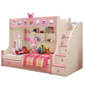859 # literas combinadas 1,2 m 1,5 m muebles de dormitorio para niños 3 en 1 con estantería de almacenamiento camas encantadoras para niños rosas - Product Image 1