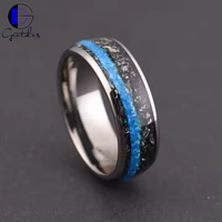Gentdes Jewelry Bague de mariage à la mode Surface en argent personnalisée 8MM Dôme Délicate météorite écrasée et bague en tungstène opale bleue