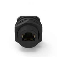 Connecteur RJ45 femelle Cat6a 8 broches à verrouillage frontal, contact en cuivre, boîtier ABS, étanche IP67, filetage 13/16"-28UNS, à souder
