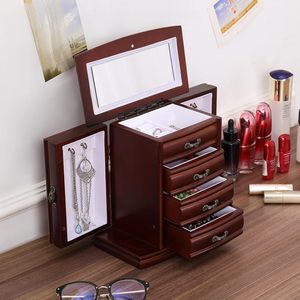 Elegante Joyero de Madera, Joyero Coquette Vintage Color Cereza <span class=keywords><strong>con</strong></span> Múltiples Compartimentos, Forros de Terciopelo y <span class=keywords><strong>Espejo</strong></span> - Product Image 2