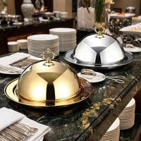 Plateau de service rond en acier inoxydable poli de luxe avec couvercle, plateau dôme pour buffet, pour utilisation en hôtel, restaurant, restauration