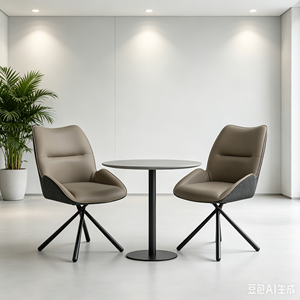 Two-Tone Leather Fabric Swivel <b>Dining</b> <b>Chair</b>, 360 Degree Rotatable Accent <b>Chair</b> with Black Star Metal Legs for Modern Home <b>Dining</b> - Product Image 6