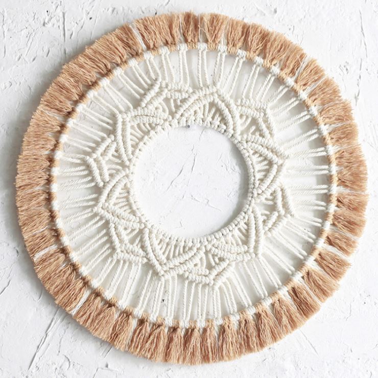 Handwoven Round Macrame Wall Hanging Boho Style Cotton Woven Wall Hanging Tapestry Home Decor Wall Art