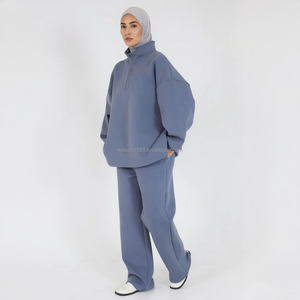 OEM modesto Set 2 pezzi per donna felpa oversize e pantaloni larghi tutto il giorno per adulti Design pulito per la stagione autunnale - Product Image 5