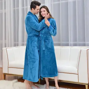 Atacado leve camisolas longas-Vestes Roupão Pijamas Noite Vestido para Homens e Mulheres Noite Robes Coral Macio do Velo Roupão Unisex Camisola