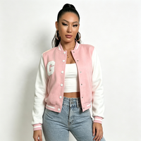 Blouson Bomber Court Personnalisé de Haute Qualité pour Femme – Élégant, Épaules Tombantes, Broderie Chenille, Style Universitaire, Collection Automne