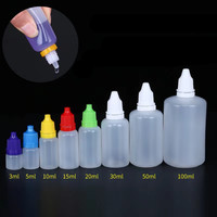 Botella de Plástico PE de 3ml 5ml 10ml 15ml 20ml 30ml 50ml 100ml con Gotero para Gotas para Ojos y Pegamento, con Tapa a Prueba de Niños