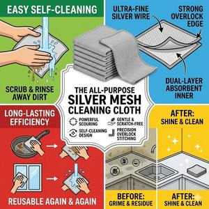 Chiffon de nettoyage en microfibre écologique avec fil argenté pour la vaisselle et l'essuyage des appareils électroménagers (vente en gros) - Product Image 2