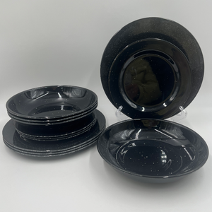 Assiette en mélamine noire effet <span class=keywords><strong>granit</strong></span> moderne de 10 pouces avec des taches blanches pour la cuisine et le service alimentaire - Product Image 5