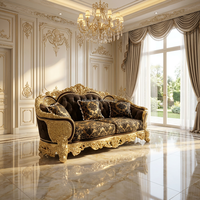 Canapé de luxe français en bois massif sculpté, style européen, pour salon, avec feuille d'or, tissu importé, éponge, sur mesure, pour villa, haut de gamme