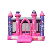 Château gonflable rose à fleurs pour enfants, combo de fête pour filles avec mini-toboggan, maison de rebond résidentielle pour jeux en plein air