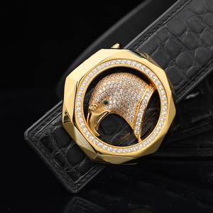 Ceinture pour homme en cuir de crocodile personnalisée, boucle en acier avec tête d'aigle, incrustation artisanale pure. - Product Image 4