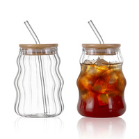 Meilleure Vente : Nouvelle Arrivée - Verre à Boire Transparent en Borosilicate avec Paille et Couvercle en Forme de Vague pour Chope à Bière