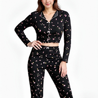 Ensemble de vêtements de détente en satin pour femmes, pantalon de pyjama imprimé à manches longues, col rabattu, décontracté pour toutes les saisons, pyjama deux pièces, taille élastique