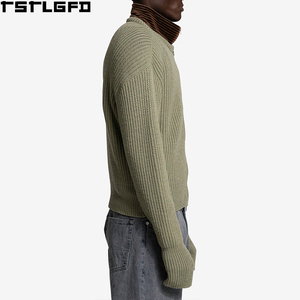 Cardigan Zippé Homme OEM/ODM Vert Sauge Boutons Asymétriques Trous pour les Pouces Streetwear Pulls Homme Fabricants Vente en Gros - Product Image 5