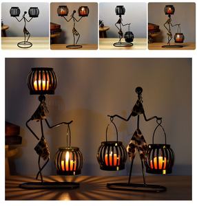 Elegante rústico doble linterna Vintage artesanía candelabro de hierro decoración del hogar Accesorios de Metal <span class=keywords><strong>para</strong></span> la atmósfera de la cena de Navidad - Product Image 5