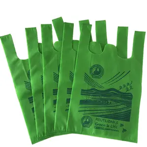 Supermarket Bag Factory Wholesale Recyclable Eco Friendly Supermarket W Die Cut Non Woven T Shirt Bag