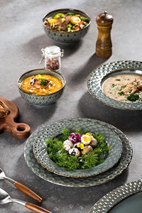 Ensembles de vaisselle émaillée réactive Vaisselle en porcelaine Assiette plate 8.5/10.5 "Assiettes à dîner vintage en céramique pour restaurant - Product Image 2