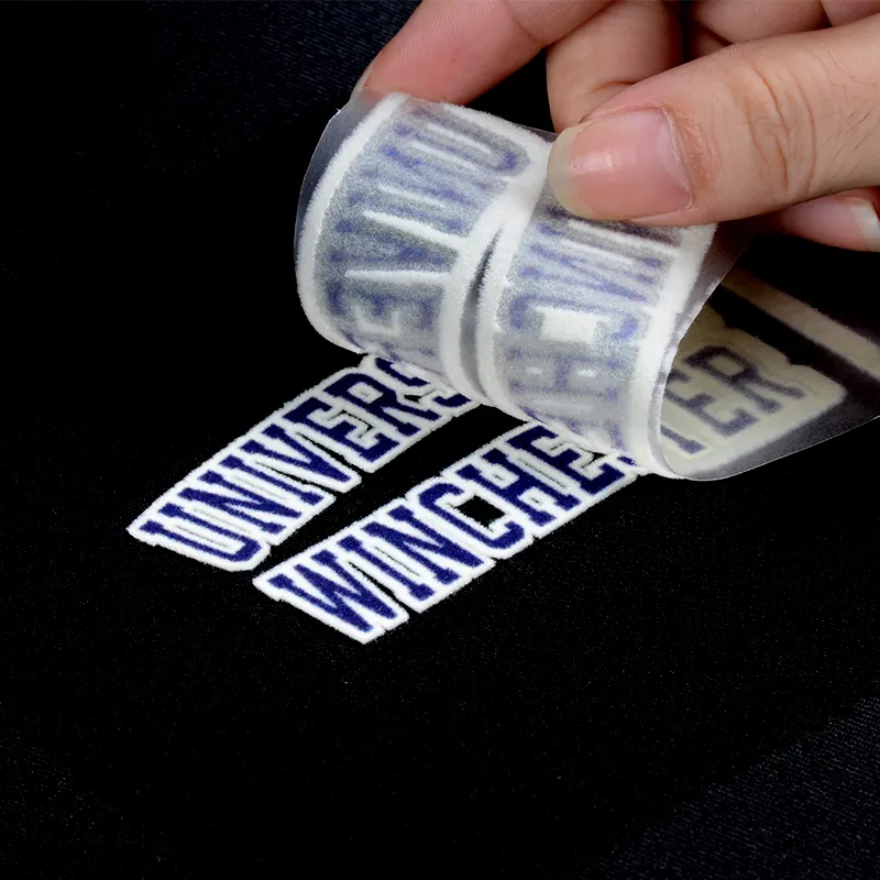 Kenteer कस्टम कपड़े 3d लोगो झुंड प्रिंट गर्मी प्रेस टीशर्ट स्टिकर के लिए उच्च तापमान गर्मी स्थानान्तरण