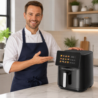 Four à friture sans huile 8-en-1 à écran tactile, capacité moderne de 9,0 L, pour la maison, la cuisine, le camping en extérieur, cuisson saine (allemande/française)