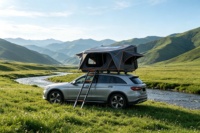 Tente de toit rigide 4x4 tout-terrain pour 4 personnes, ouverture latérale, 2XL, en aluminium, avec ouverture latérale, tente de toit hybride avec support
