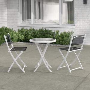 Ensemble de meubles de jardin d'extérieur pliants, <span class=keywords><strong>Set</strong></span> de Table, chaise et Table de café, dossier bas, en fer, 3 pièces - Product Image 1