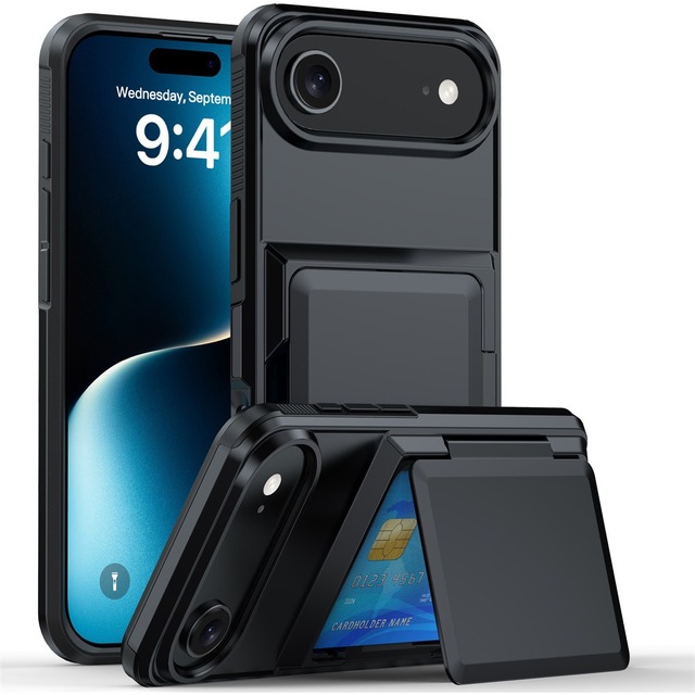 2-in-1 Flip Kickstand Holder Phone Case Shockproof Case Card Slot Mobile Cover Couqe for IPhone 17 AIR 16 Pro Max 15 14 Plus 16E