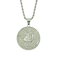 Musulman Islam Coran Allah Badge Pièce Pendentif Collier Plaqué Or Moyen Orient Alliage Mode Bijoux Personnalisés Fait Main Zircon RQ