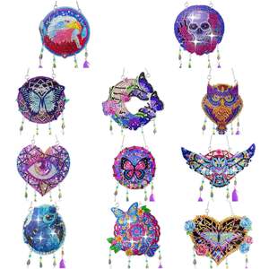 Nouveau décoratif diamant peinture bricolage acrylique artisanat capteur de rêves suspendu plume carillons éoliens 5D Point perceuse diamant peinture - Product Image 1