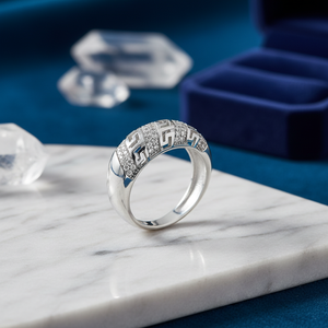 2025 Best Selling Clear Zircon <b>Greek</b> Symbol Design Cluster <b>Ring</b> Wholesale Fine Jewelry 925 Sterling Silver Handmade - Product Image 3