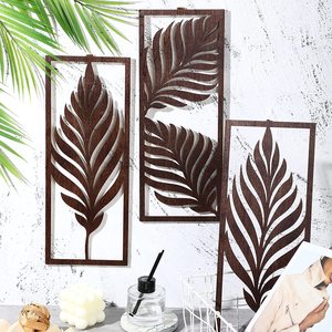 3 Pcs Home Boho Decor Accent Rustique Feuille de Palmier Art Mural en Bois Sculpture Suspendue Plante Tropicale Vintage Panneaux Bois Plaque - Product Image 2