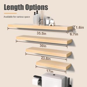 Floating Shelves Wooden Wall Shelf for Decor, Hanging Display <strong>Shelving</strong> for Bedroom <strong>Bathroom</strong> Kitchen Living Room, Natural <strong>Wood</strong> - Product Image 2