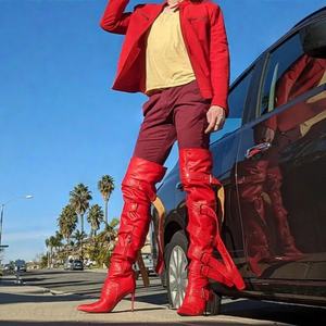 European American style sexy fashion party club style boot zipper <b>pointed</b> tip over the knee long tube height boot winter autumn - Product Image 4