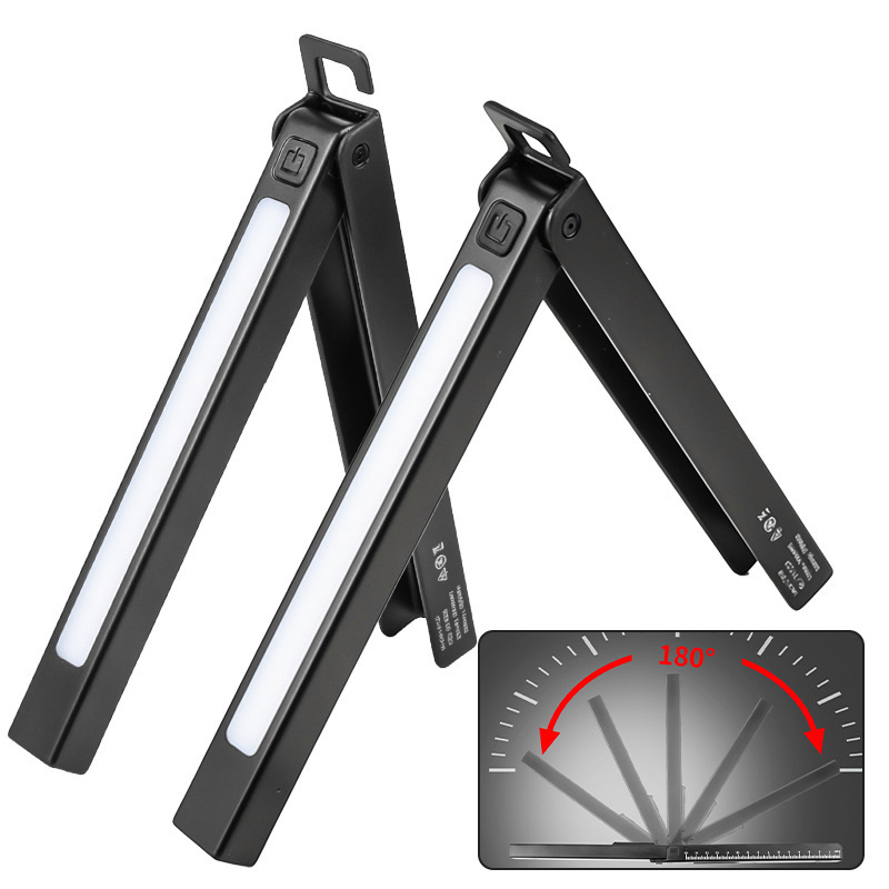 Portable Rechargeable Pen Light Hook & Magnetic Foldable LED Workshop Work Light 300LM IPX4 Waterproof Black Dimmable
